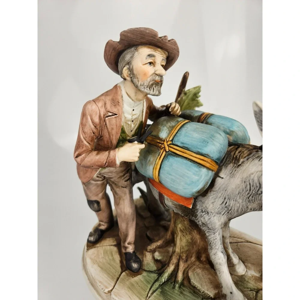 Vintage Set of 2 Donkey Cart Figurines Man Boy Far Donkey Scene‎ Rustic See Desc